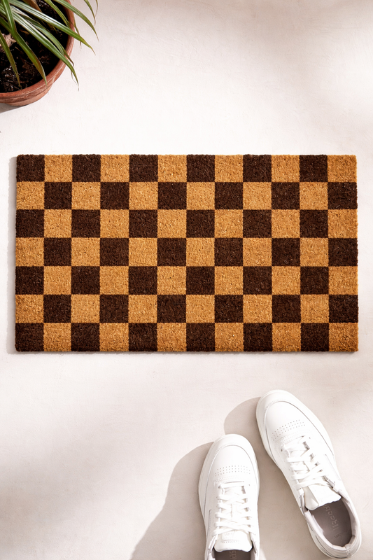 Brown Checkers Coir Doormat - 45 cm x 75 cm