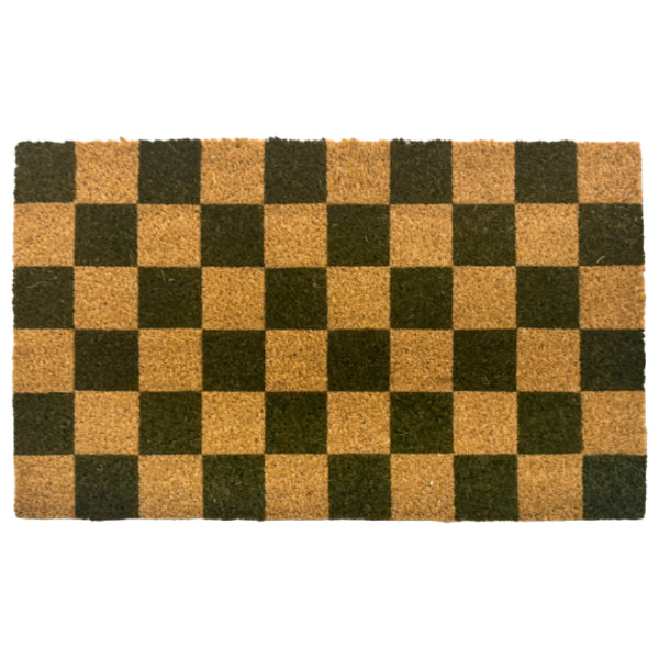 brown checkered coir doormat