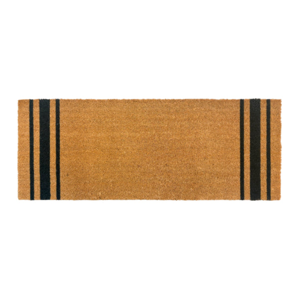 Charcoal French stripe natural coir doormat long 45x120cm | The Trading House NZ