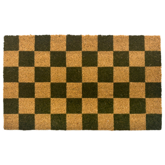 brown checkered coir doormat