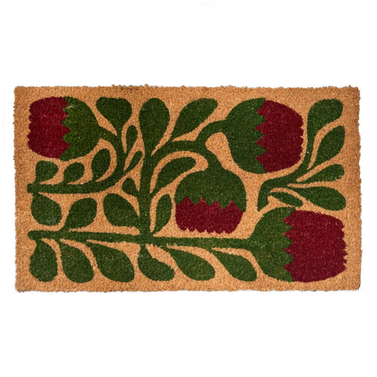 Tulip Garden burgundy tulip natural coir doormat 45x75cm | The Trading House NZ