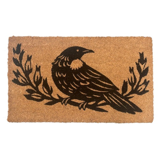 Tui Grove tūī and kōwhai natural coir doormat 45x75cm | The Trading House NZ