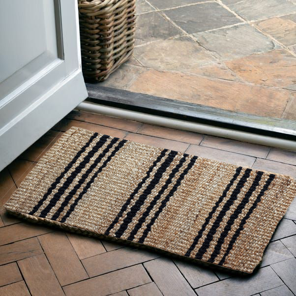 Black and Natural stiped jute entrance rug