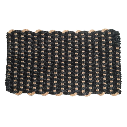 Black and beige woven rectangular doormat - waterproof