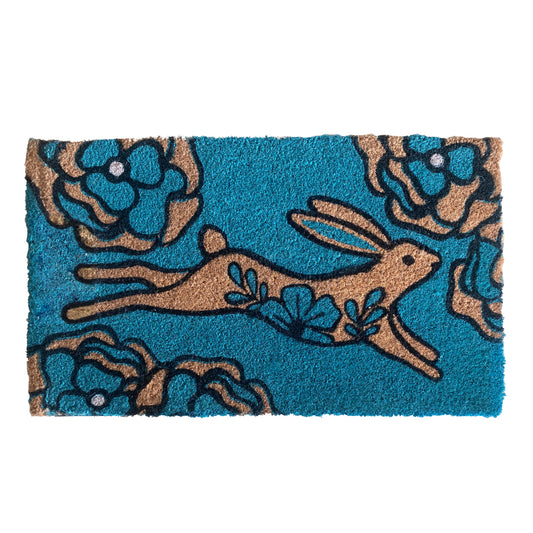 Floral Rabbit Coir Doormat  - 45 cm x 75 cm