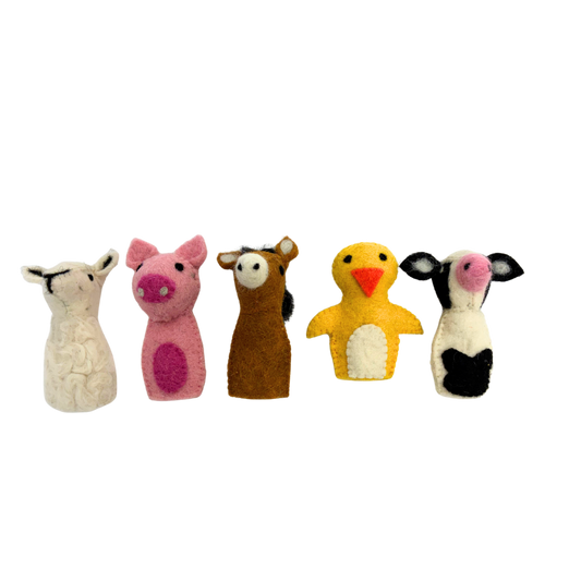 Farmyard Finger Puppets set of 5 wool felt by Blue Bunny — handcrafted in India
