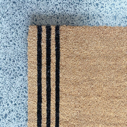 Black stripes natural coir doormat long close-up detail | The Trading House NZ