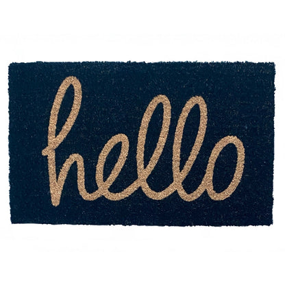 Black Hello lettering natural coir entrance doormat 45x75cm | The Trading House NZ