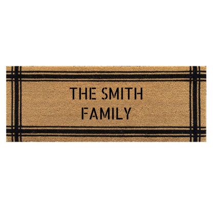 Personalised custom family name natural coir black border doormat | The Trading House NZ