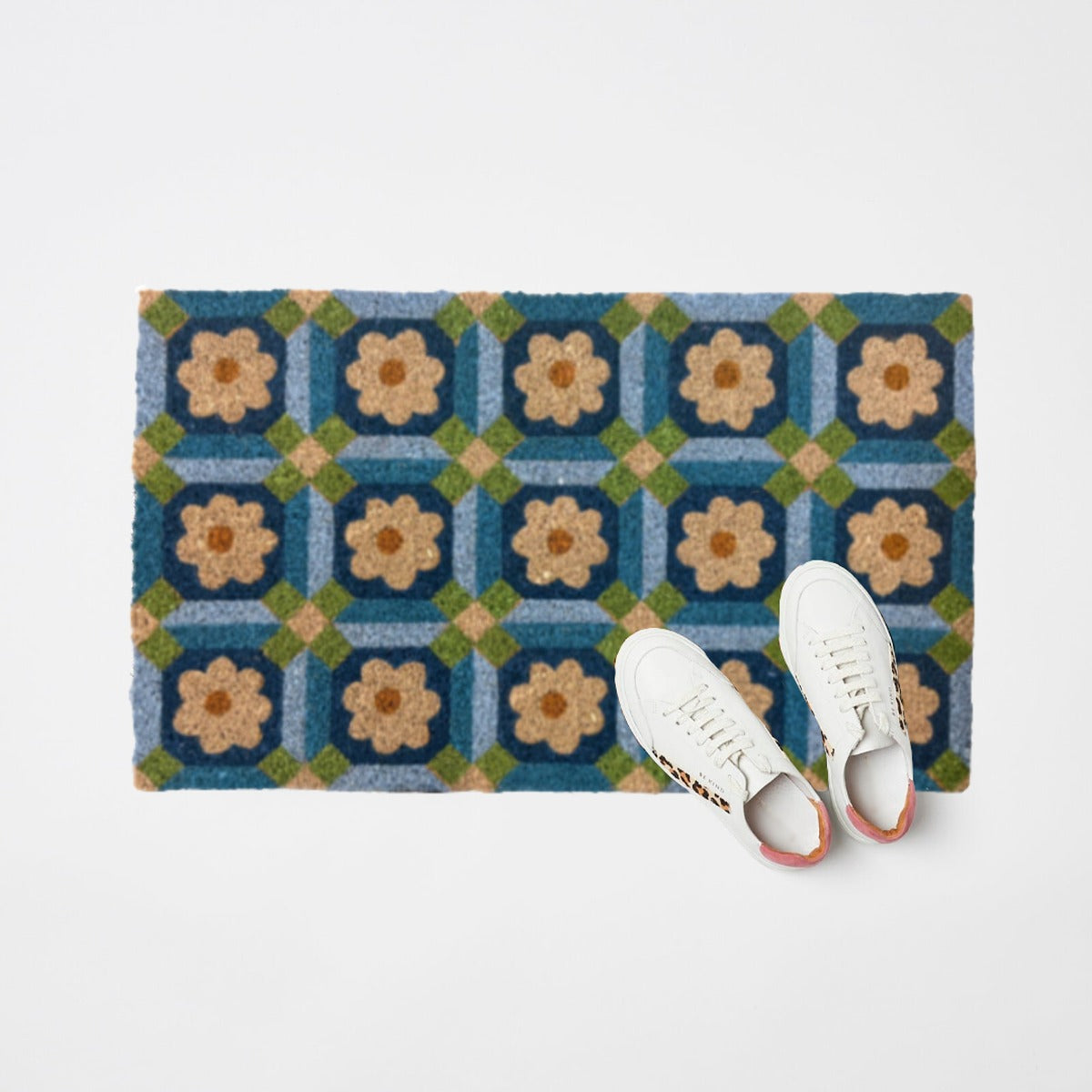 Mosaic Coir Doormat 45x75cm lifestyle styled | The Trading House NZ