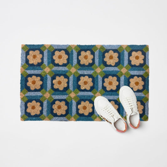 Mosaic Coir Doormat 45x75cm lifestyle styled | The Trading House NZ